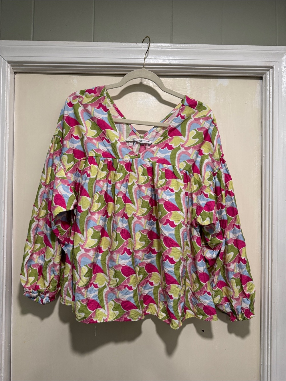 Women’s Floral Print Peasant Blouse - Pink & Green